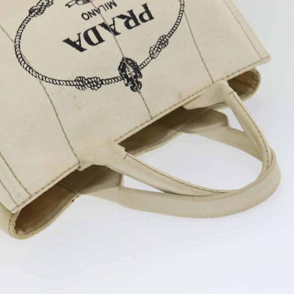 PRADA Canapa MM Hand Bag Canvas Cream Auth 83516 - Picture 6 of 16